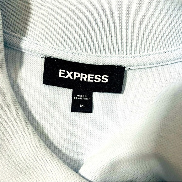 Men’ Express Medium X-Logo Perfect Pima Cotton Pique Polo Blue Fog Business NWOT - Picture 6 of 8